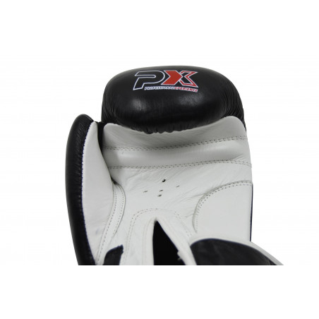 PX Boxhandschuhe schwarz-weiß Leder  Leder Kopfschutz  Bandagen 3.5m Zahnschutz PX ALLROUND transparent m.Box